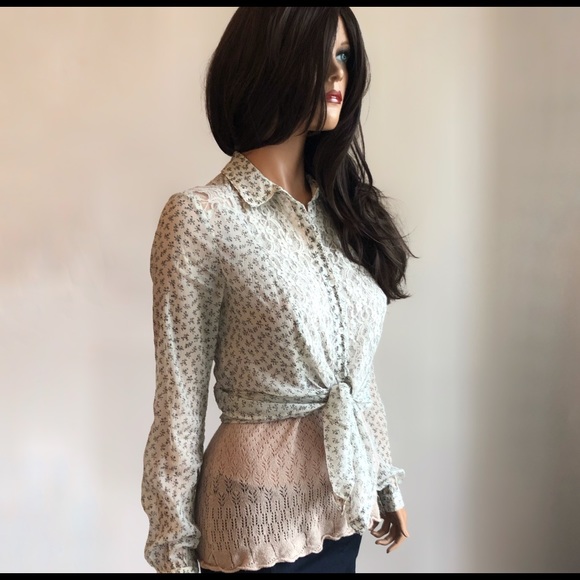 Free People Floral Print Lace Button Down Size S - Picture 3 of 8